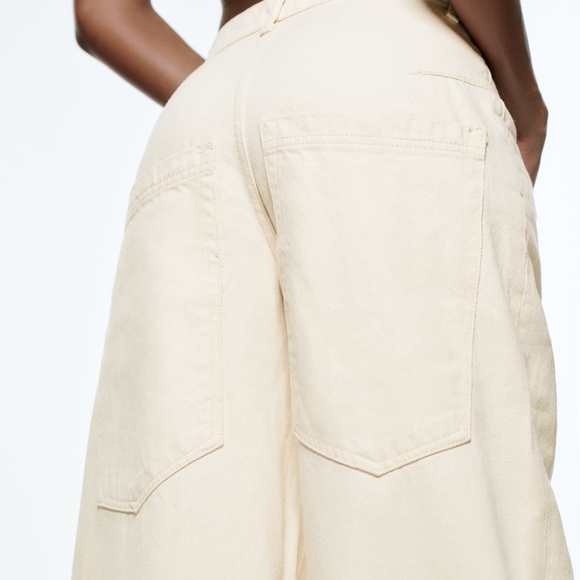 NWT ZARA ZW THE SKATER FLARED JEANS ECRU - Picture 7 of 9